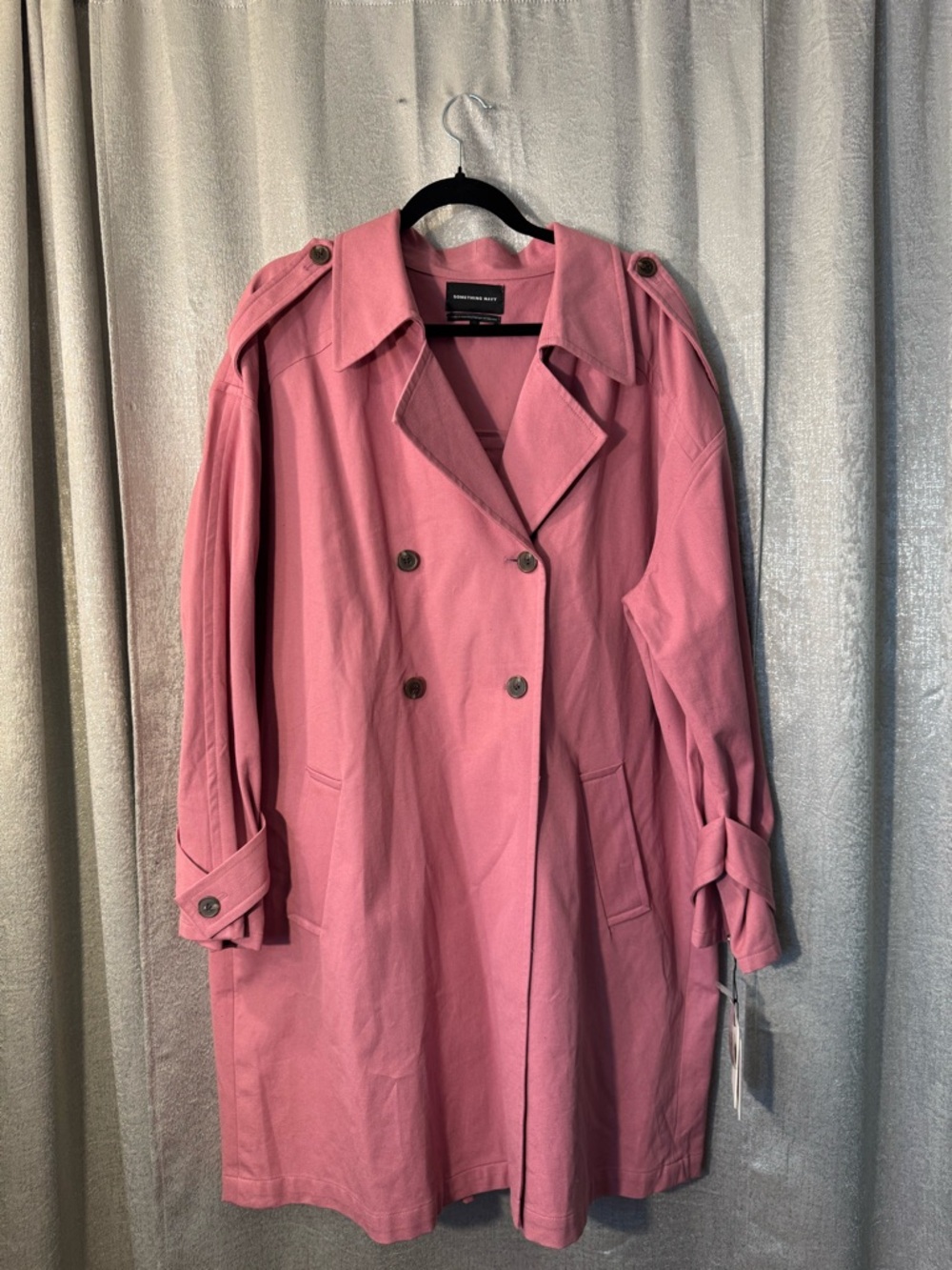 Something Navy Pink Double-Breasted Trench Coat